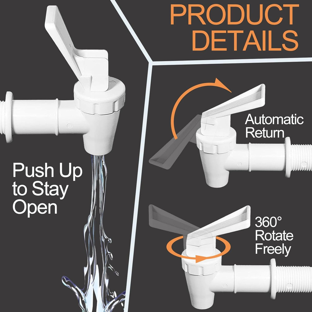 2pcs Replacement Cooler Faucet, Plastic Water Dispenser Tap Set, White