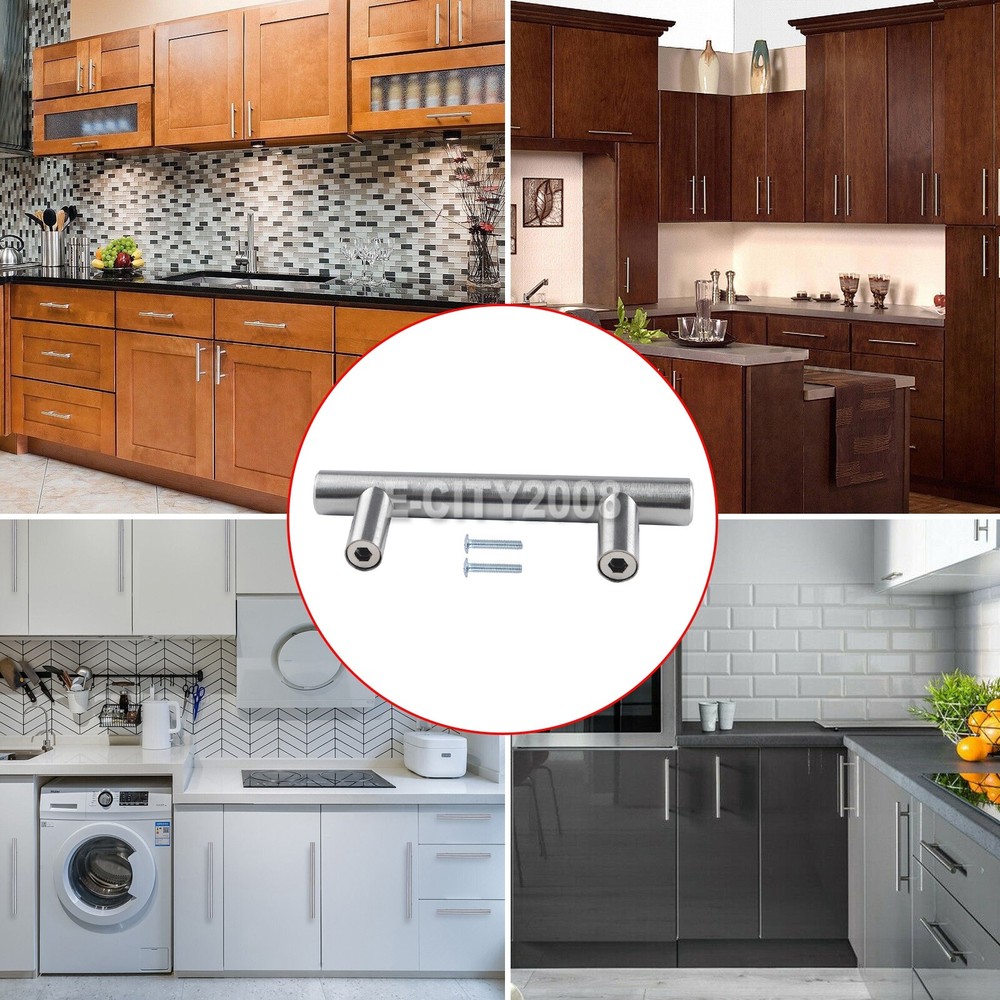 2 Kit 64mm 4" Stainless Steel T Cabinet Handle Bathroom Kitchen Handle Knob Pull