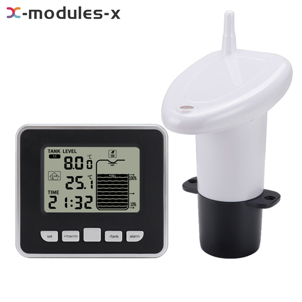 FT002 Ultrasonic Water Tank Liquid Level Meter + Temperature Sensor Time Display