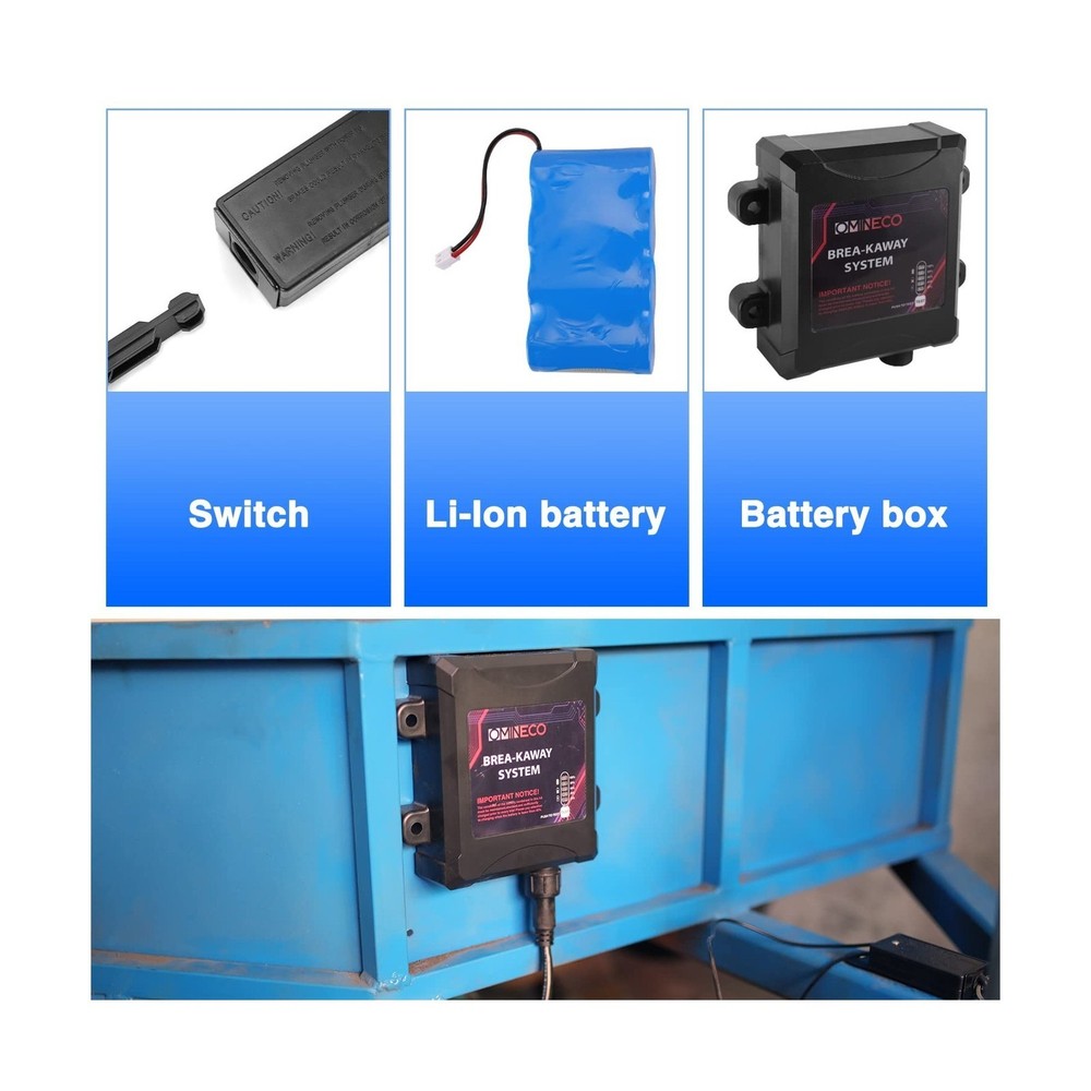 Trailer Breakaway System, Coiled Cable Switch, LED Indicator, 12V Battery Box...