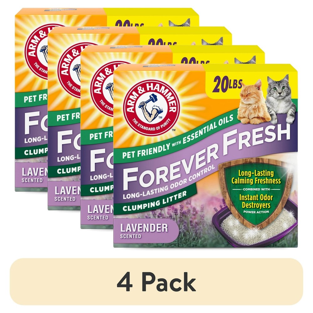 4 Pack Arm & Hammer Forever Fresh Lavender Multi-Cat Clumping Litter, 20 lb