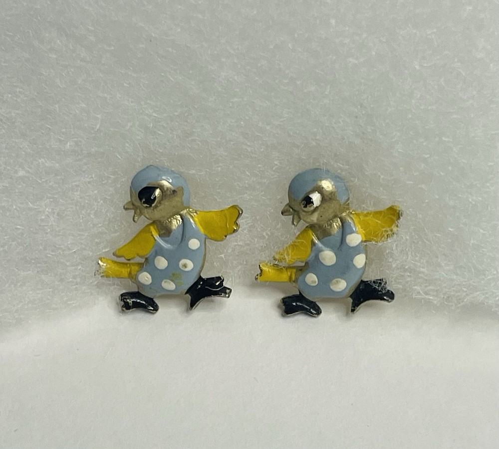 Kitsch VTG Anthropomorphic Duck Screw Back Earrings Easter 10K GP?