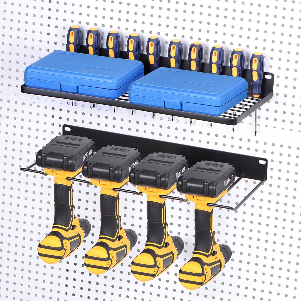 Power Tool Organizer Separate 2 Layers 4 Drill Storage Racks Wall Mount Style