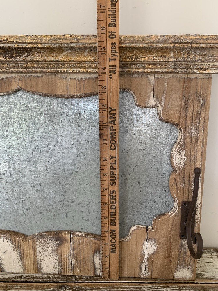 Wall Mount 27”x 16” Framed Galvanized Magnetic Board W/Hooks Rustic Distressed