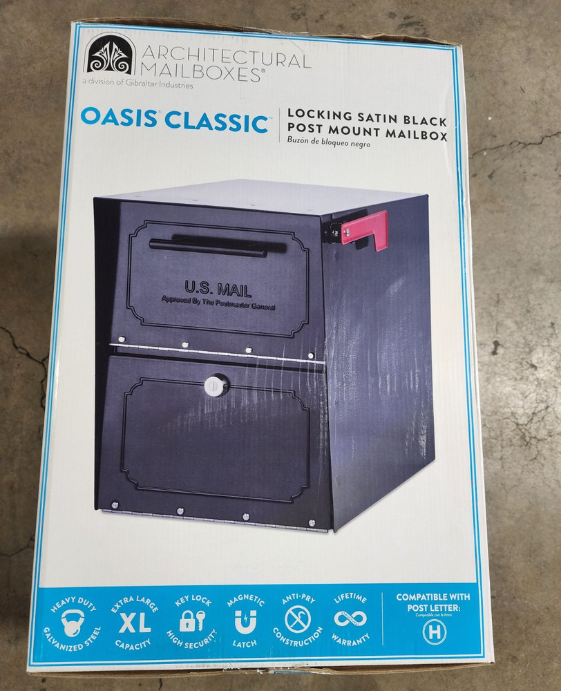 Architectural Mailboxes Oasis Classic Locking Post Mount Mailbox Satin Black