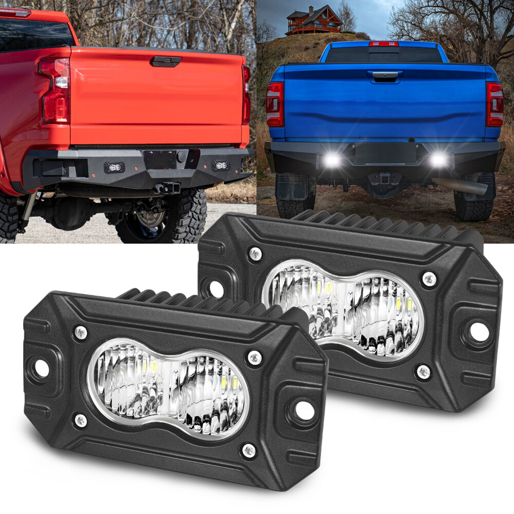 Wide Drive Flood Diffused White Rectangle LED Lights Pair Kit 4" 40W Flush Mount