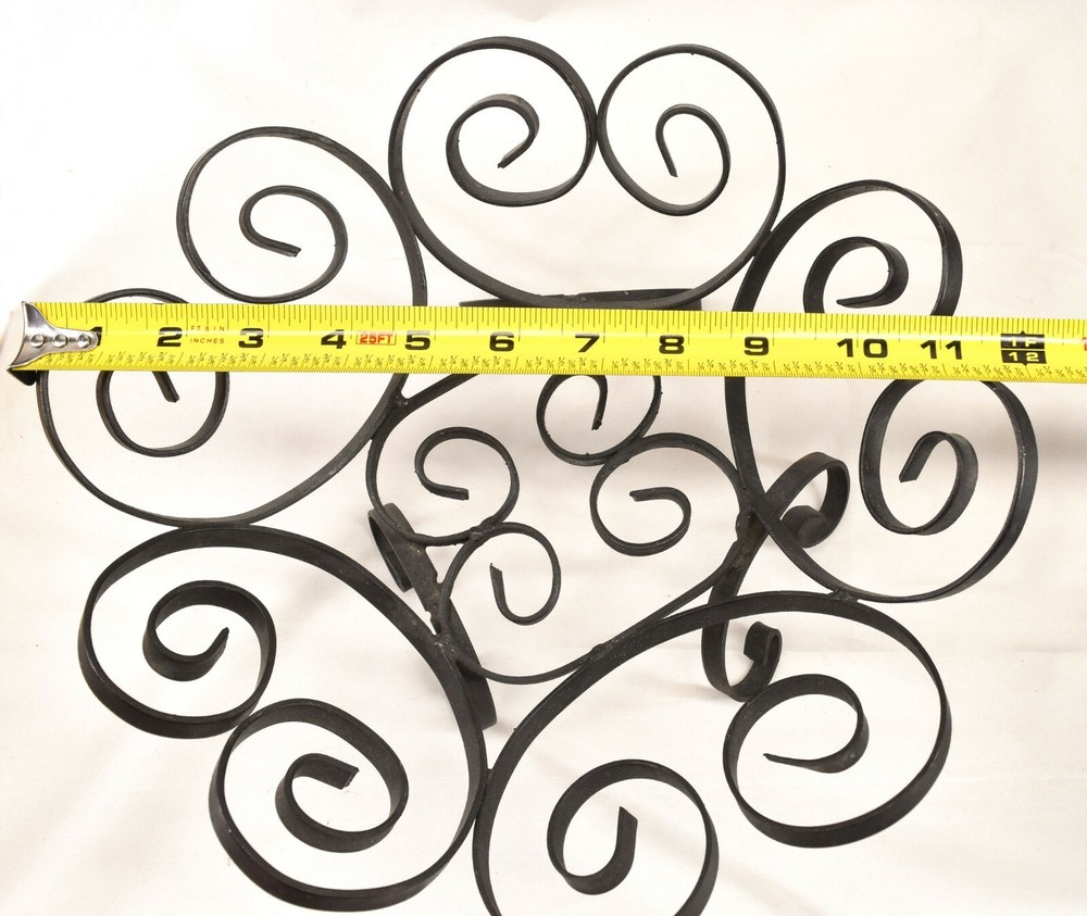Black Wrought Iron Fruit Basket Footed Bowl Scroll Work Design Rustic Farmhouse