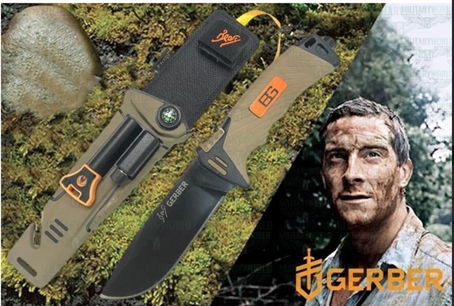 Tactical Fixed Blade Survival Knife with firestarter, LED light, compass, MORE!