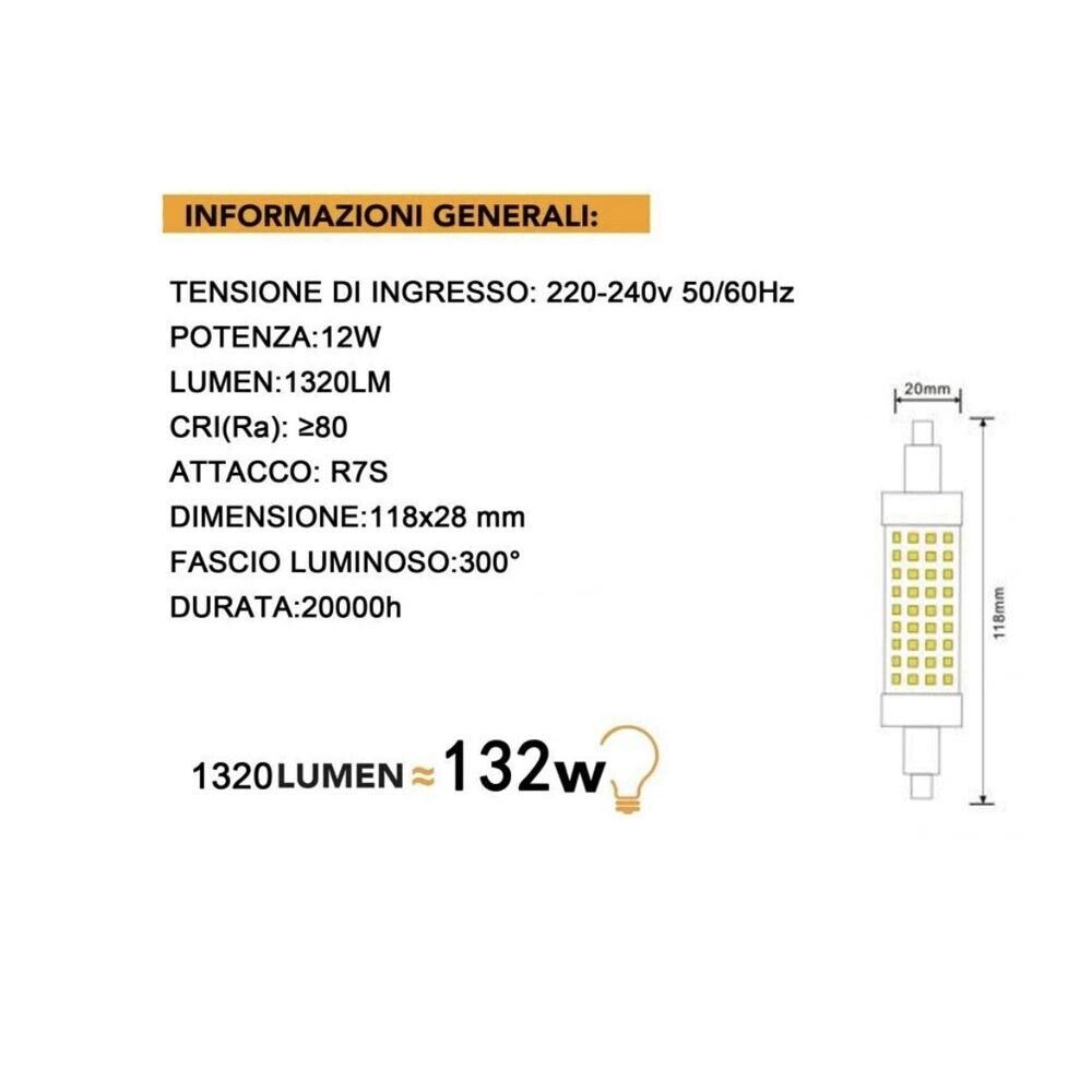 LED BULB WHITE LIGHT SOCKET R7S 12 WATT REPLACEMENT LAMP FOR HEADLIGHT 6500K