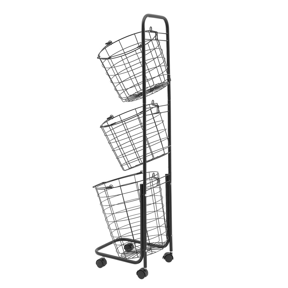 3 Tier Rolling Laundry Hamper with 3 Removable Wire Basket & 4 Universal Wheels