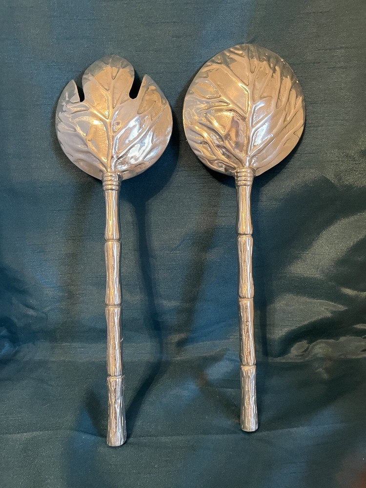 Beatriz Ball Beautiful Salad Server Fork & Spoon Aluminum Alloy Lettuce Pattern