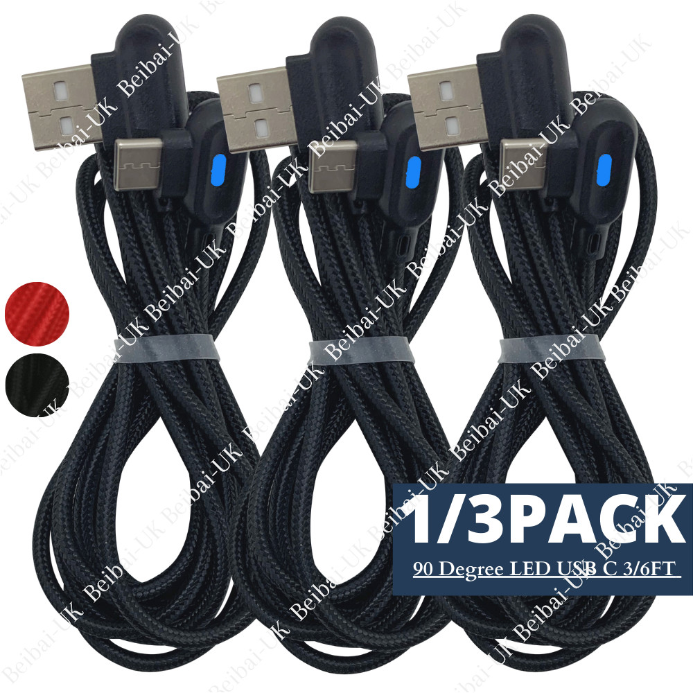3Pack 3/6Ft Type USB-C Fast Charge Cable 90 Degree For Samsung Android Data Cord