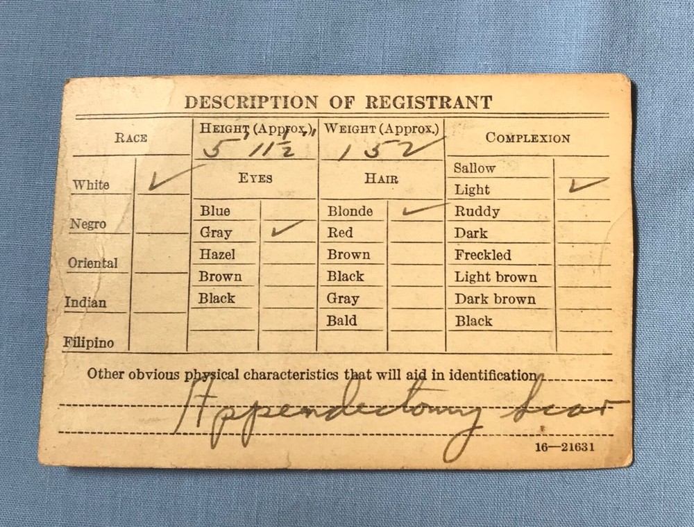 WWII Original Documents Pittsburgh PA Local Board #17 Classification Induction
