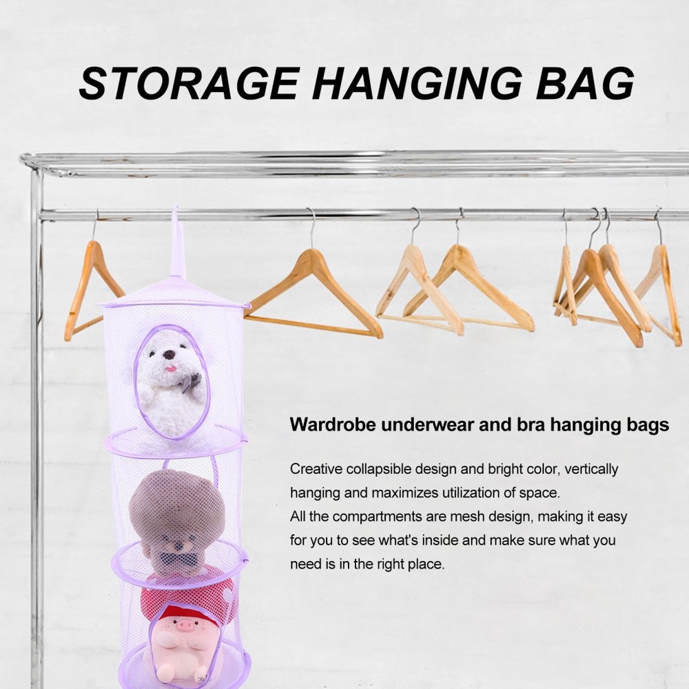 2 Pcs Foldable Mesh Hanging Nets Multi Layer Drying Basket For Socks Clothes
