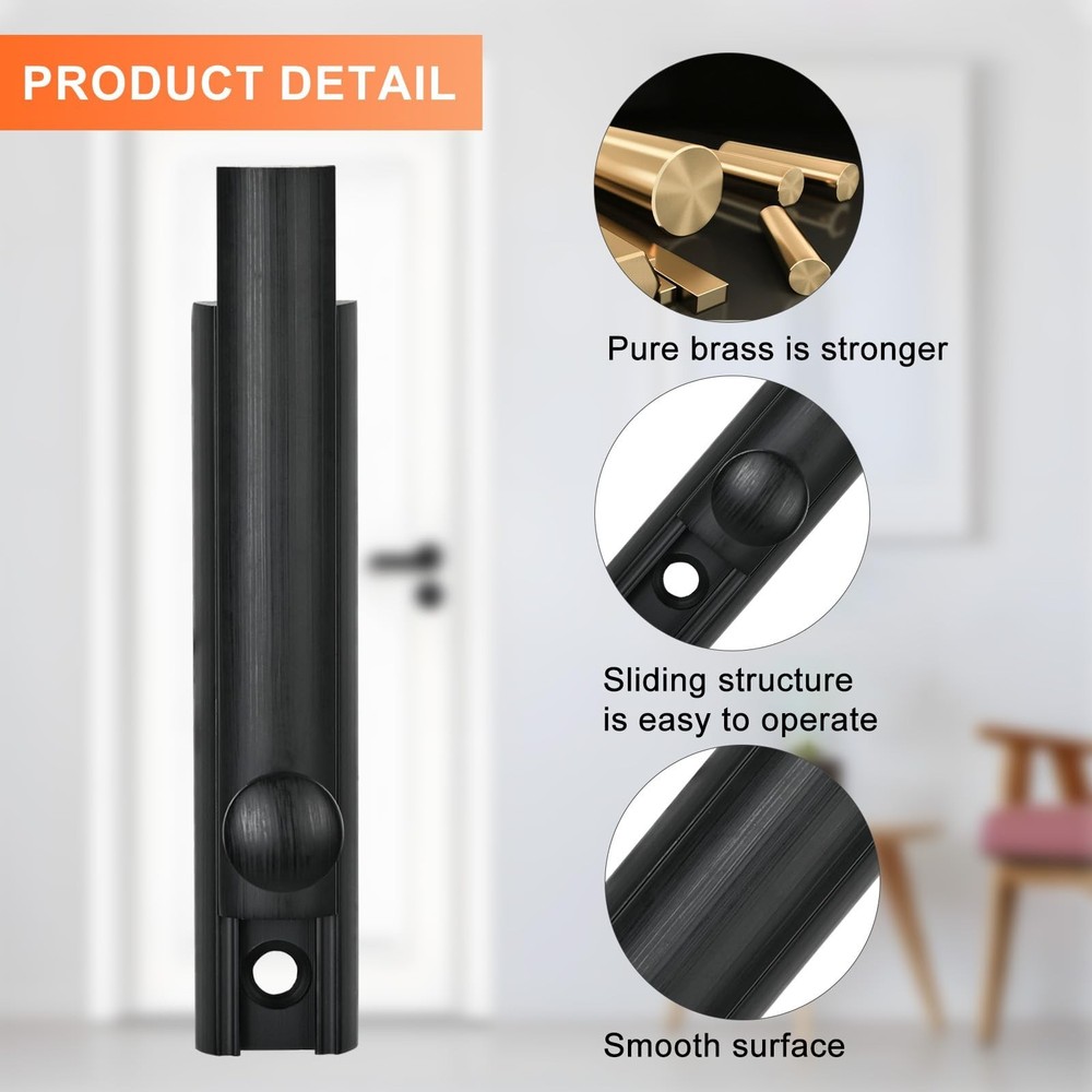 2 Pack Solid Brass Surface Bolt 3 Inch, Heavy Duty Concealed Slide Surface Do...