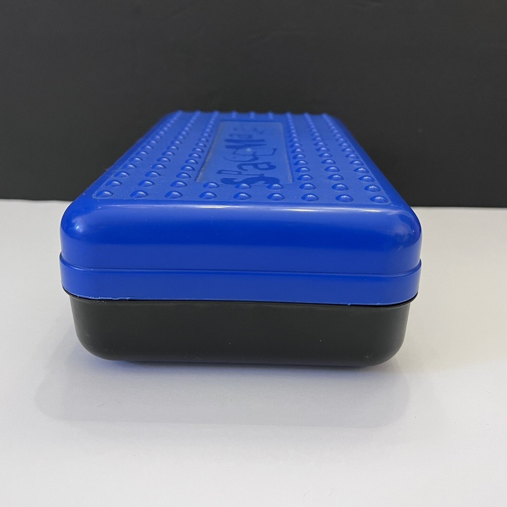 SpaceMaker Pencil Box Blue Top Black Bottom Bumpy Plastic Storage Container 90s