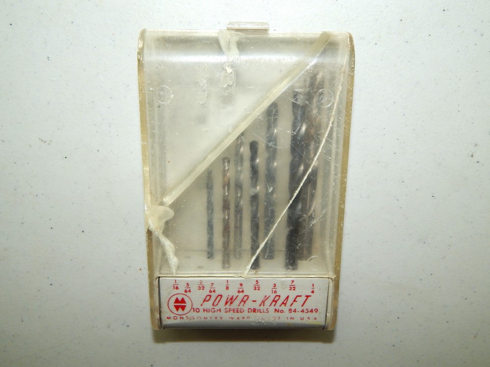 Wards Powr-Kraft No 84-4549 Drill Case w/ 7 Assorted Drill Bits READ DESC!