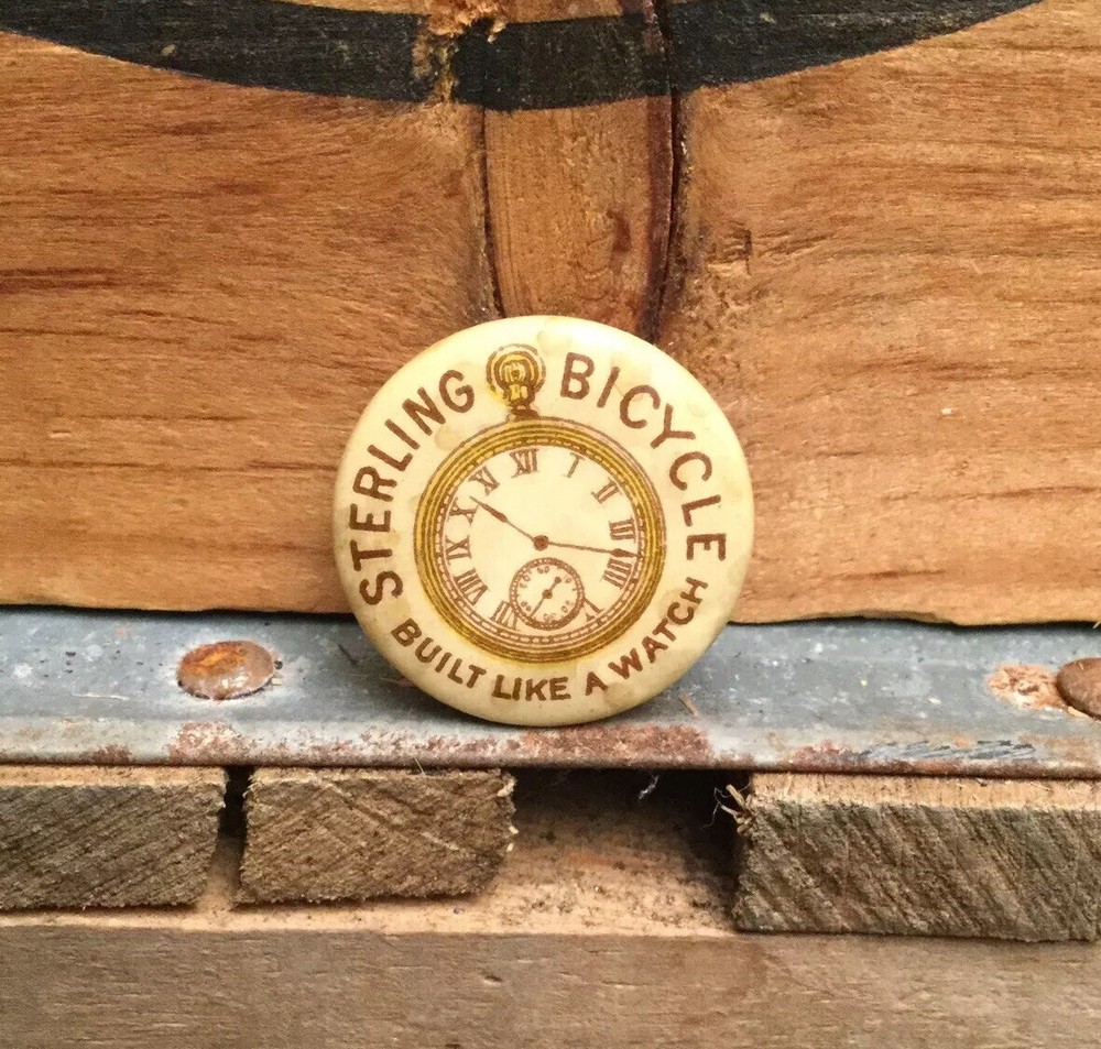 Antique 1890s / 1900s Bicycle Stud Celluloid Button Pin STERLING BICYCLE