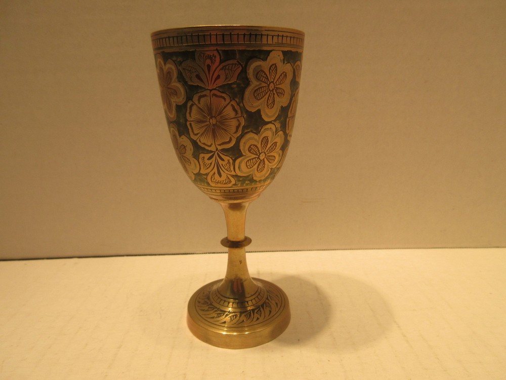 Brass Enameled Wind Cup Goblet Flower Background