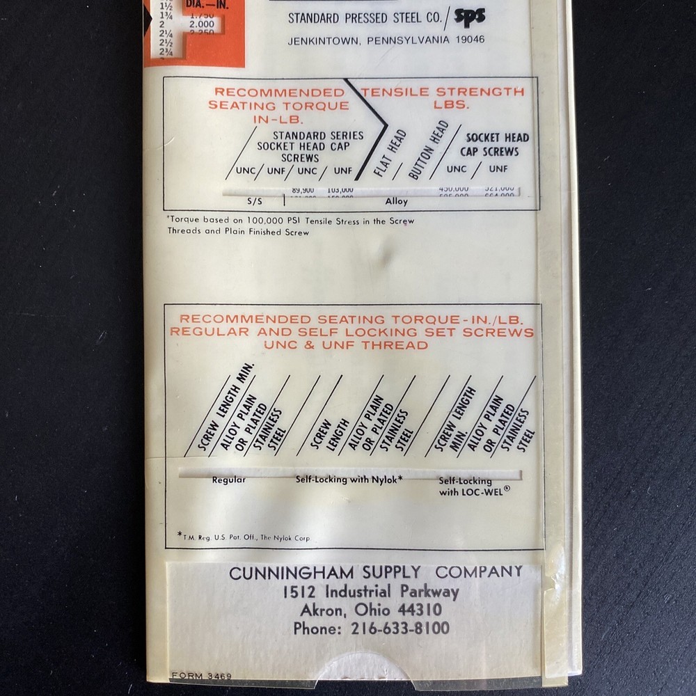 Vintage Unbrako Socket Screw Selector Data Guide Slide Rule - Plastic Sleeve