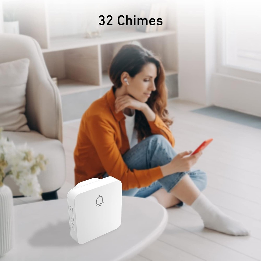 Easy Install Wireless Doorbell, Adjustable Volume, White
