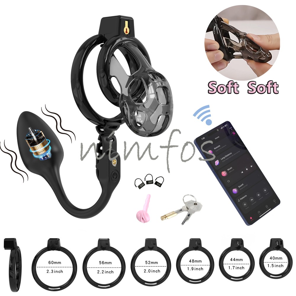 Soft Silicone Chastity Cage Device Cobra with App Wireless Remote Control Plug
