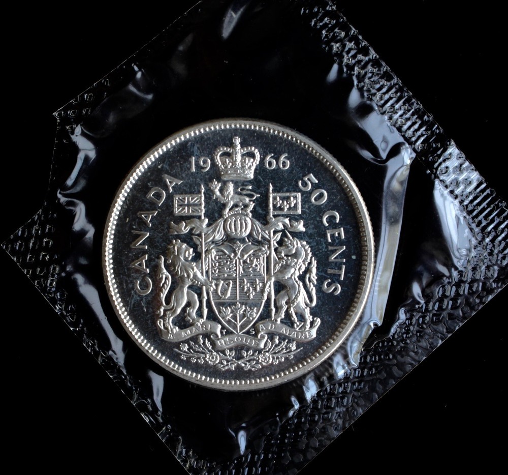 1966 CANADA 50 CENTS .800 SILVER - Pulled From Proof-Like Set UNC