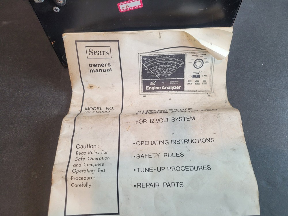 Sears Solid State Electronic Engine Analyzer Model 161.214230 W Cables/Manual