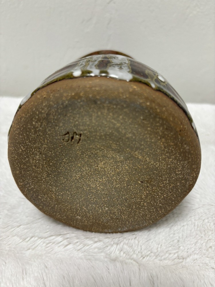 Vintage Mcm Handmade Studio Art Glazed Pottery Pitcher. Initials On Bottom