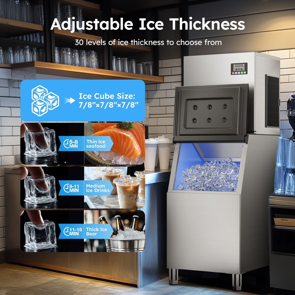 550LB/24H Commercial Ice Maker Machine Extra Large Storage Bin, Auto Cleaning