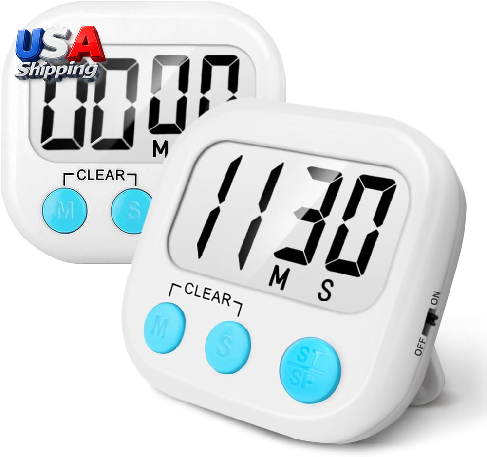 2 Pack Digital Kitchen Timer for Cooking Big Digits Loud Alarm Magnetic Backing