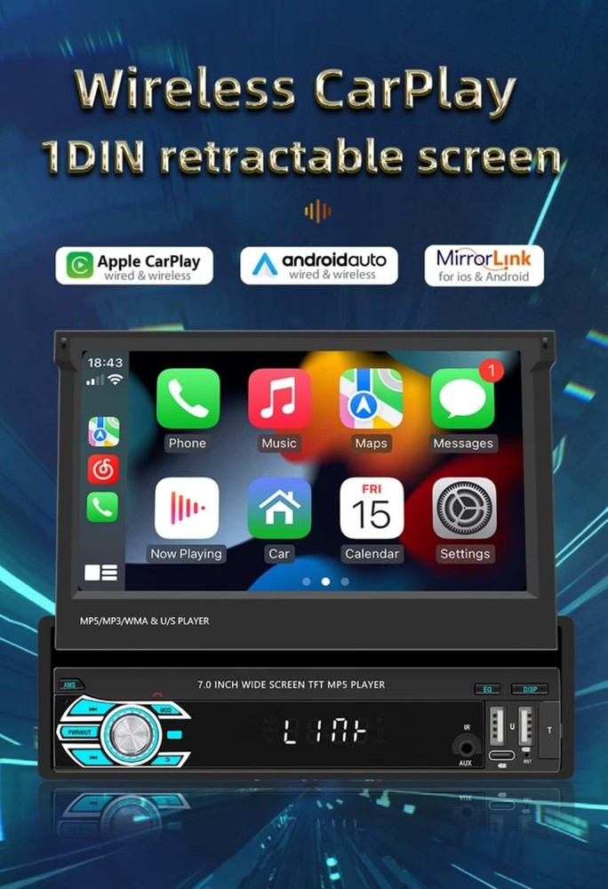 Universal Double Din Car Stereo Wireless CarPlay Android Auto GPS Backup Camera