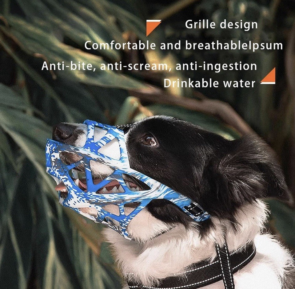 Soft Elastic Dog Muzzle Medium Dog, L Camouflage Blue NWT