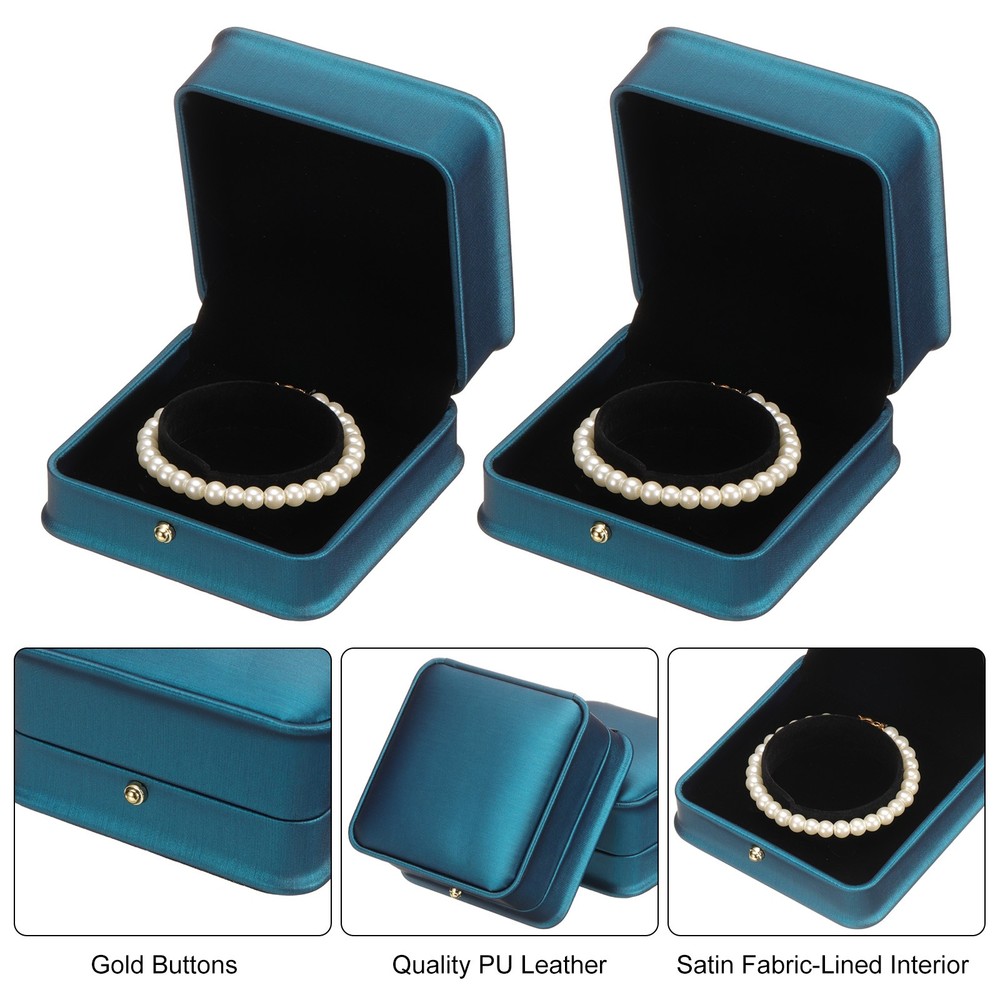 2pcs PU Leather Bracelet Boxes Classic Bangle Box Jewelry Gift Storage Blue
