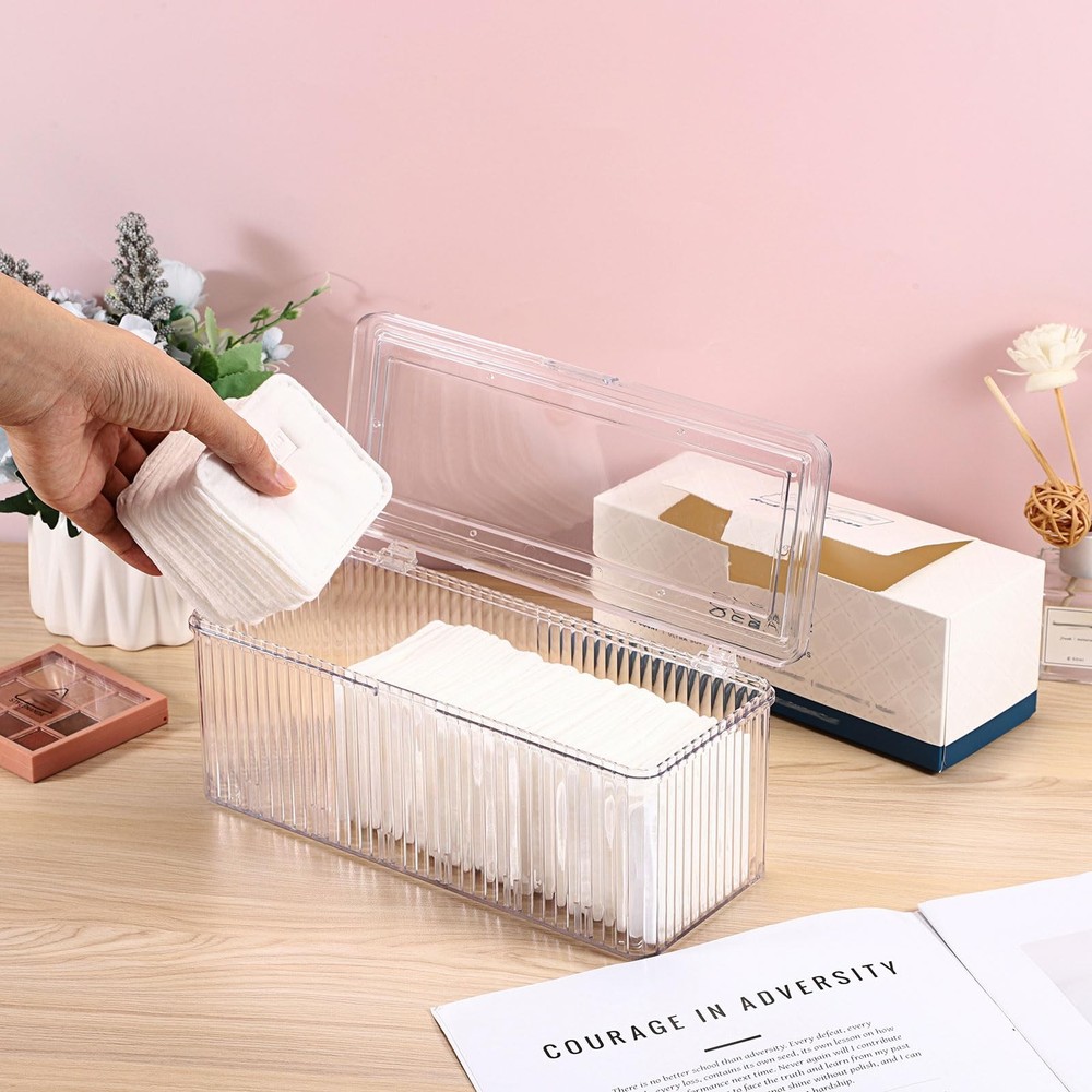 Plastic Clean Pads Holder Rectangular Pad Dispenser for Makeup Desktop Organi...
