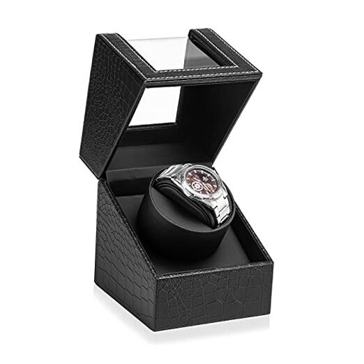 Automatic Single Watch Winder for Automatic Black Crocodile Pattern Leather