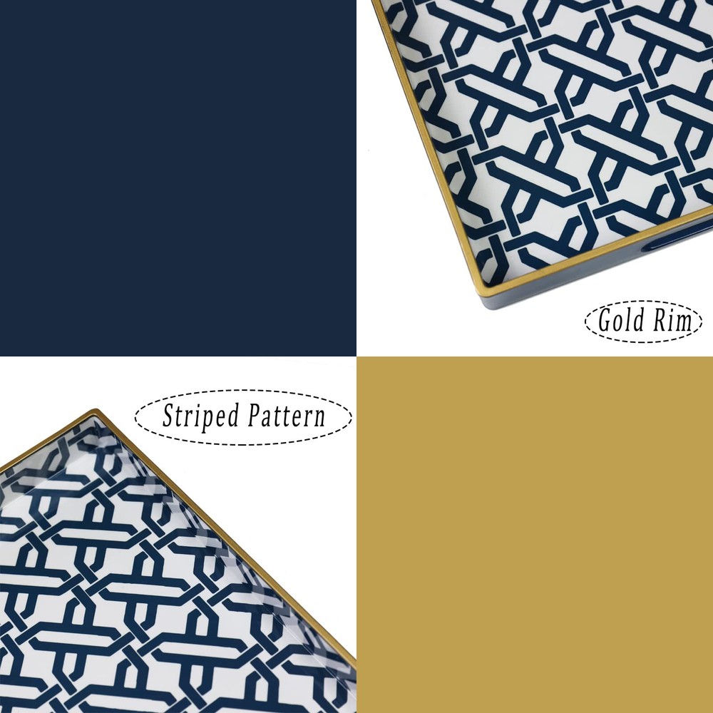 White Marbling Serving Tray with Handles 15.6"x10.2" Rectangular Decorative