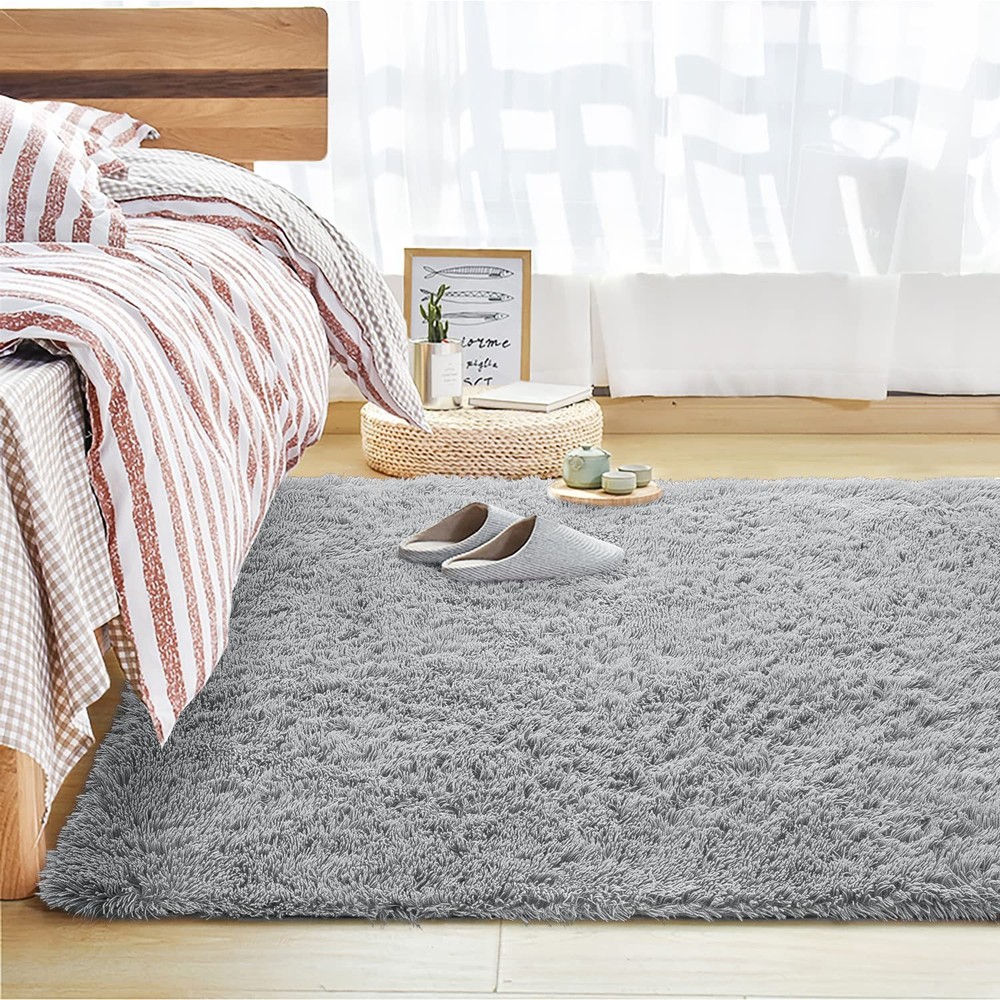 Andecor Soft Fluffy Bedroom Rugs, 5 x 8 Feet 5' x 8' (Rectangular), Grey