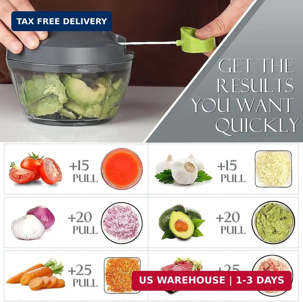 Ourokhome Manual Food Processor Vegetable Chopper, Portable Hand Pull String Gar