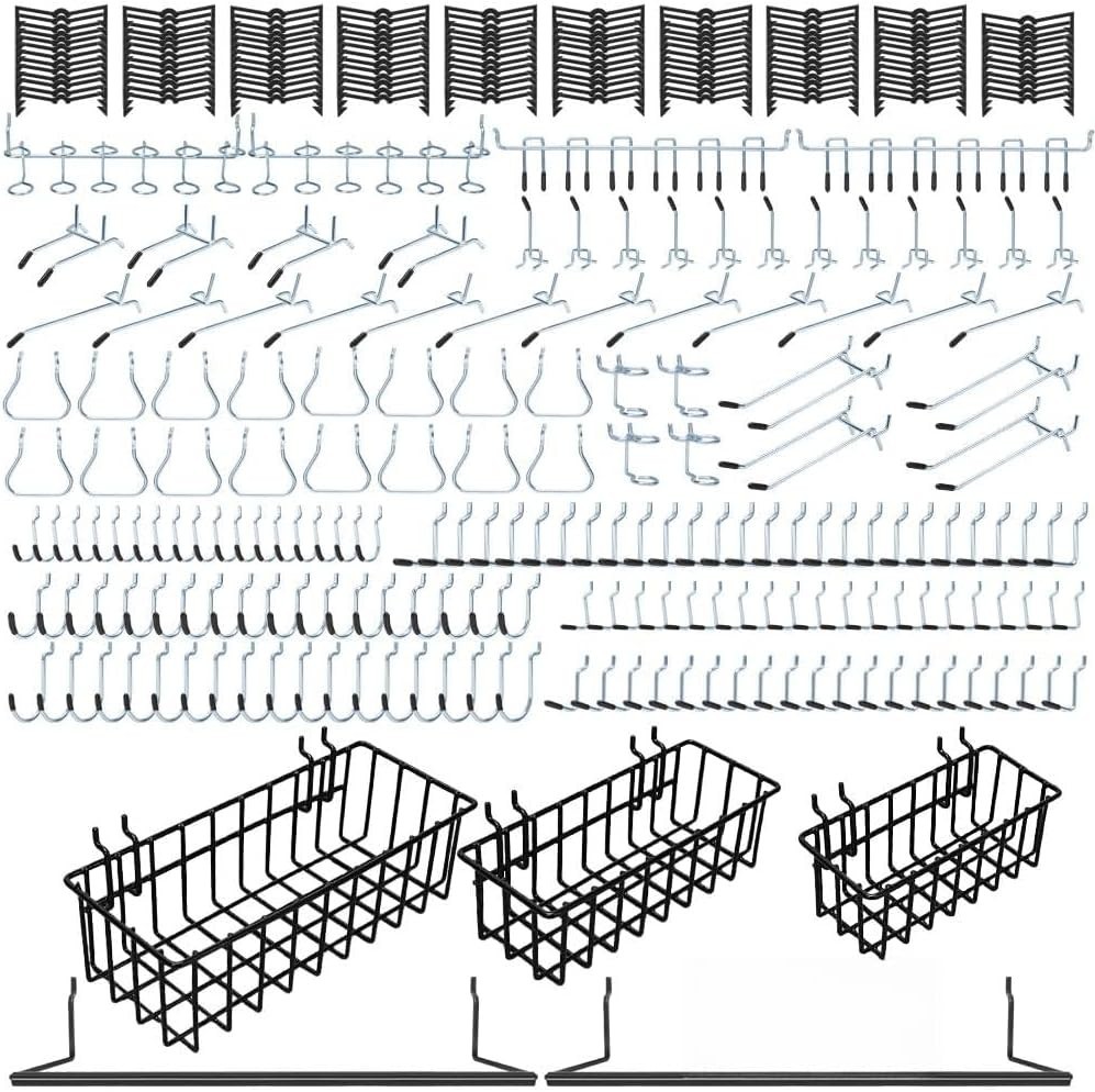 Heavy-Duty Pegboard Hook Set with Baskets for Garage and Workshop Organization