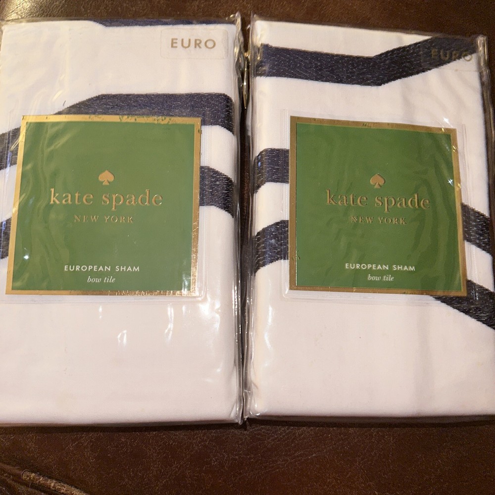 KATE SPADE 2pc EURO SHAM BOW TILE NAVY WHITE  BNIP  NICE