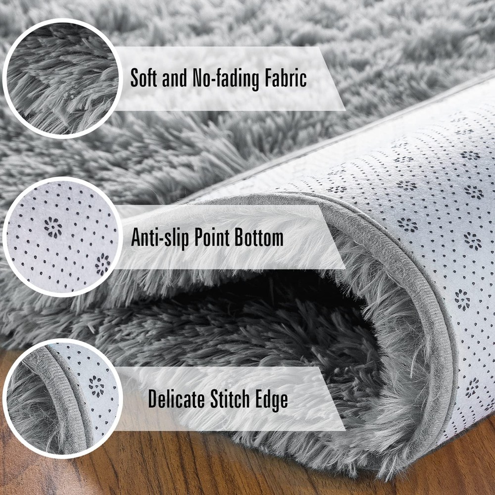 Andecor Soft Fluffy Bedroom Rugs, 5 x 8 Feet 5' x 8' (Rectangular), Grey