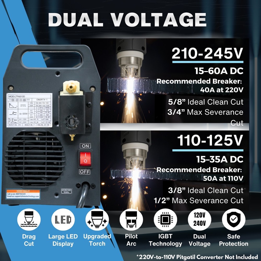 LTP6010D 60A Drag-Cut Pilot Arc Plasma Cutter