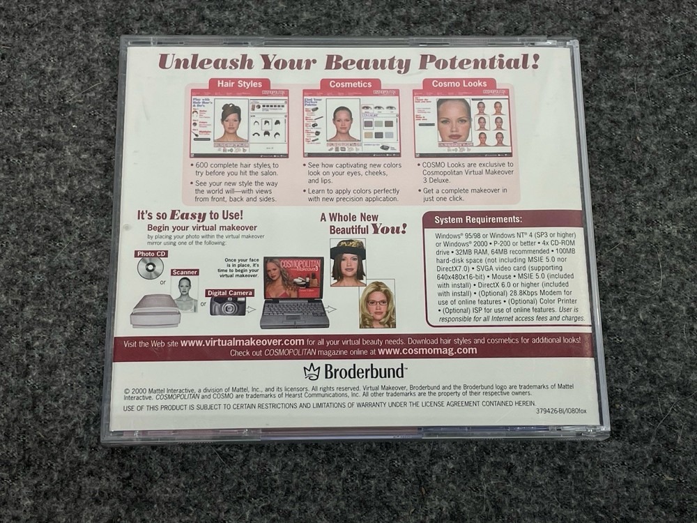 Cosmopolitan Virtual Makeover 3 Deluxe (CD-Rom, 2000) Hairstyle Makeup Mac PC