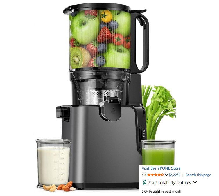 YPONE Juicer Machine with 5.8"Large Feed Chute, Cold Press Juicer