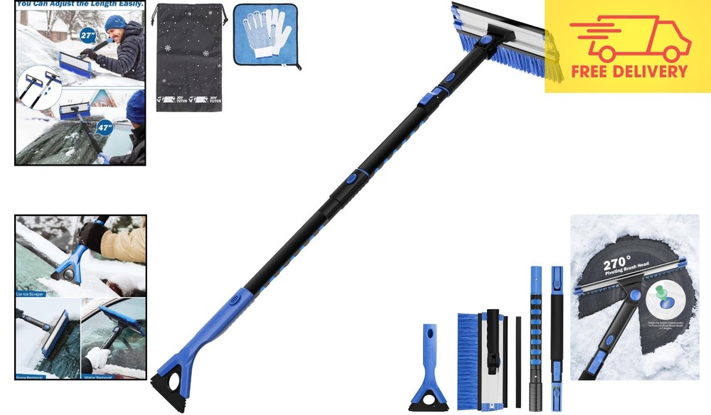 Multi-Function 47.7" Snow Brush & Ice Scraper with Foam Grip for Easy Handling