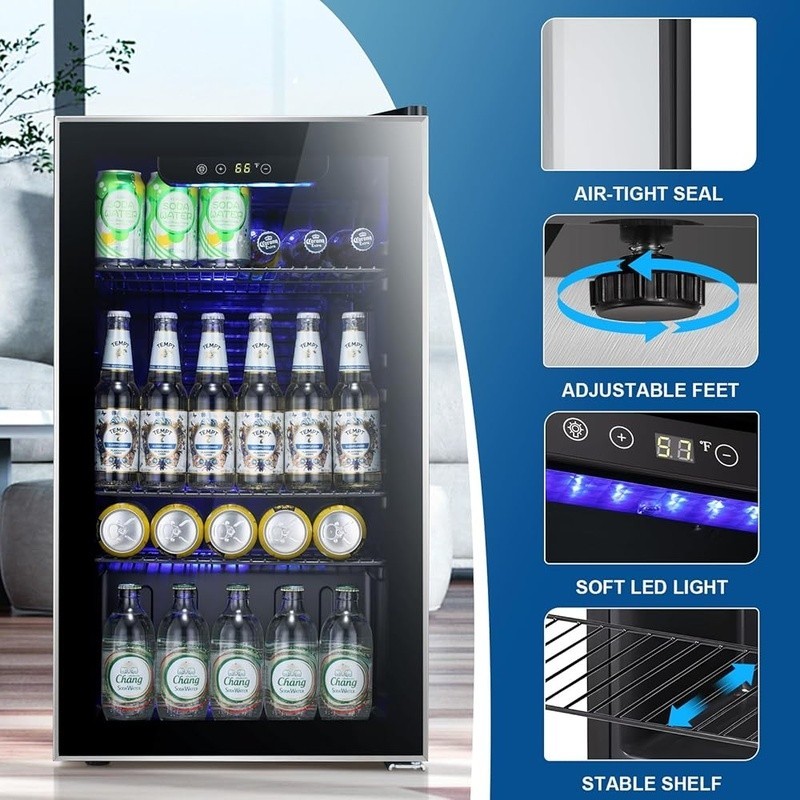 Mini Beverage Cooler Fridge Wine Beer Storage Quiet Countertop Compact Design US