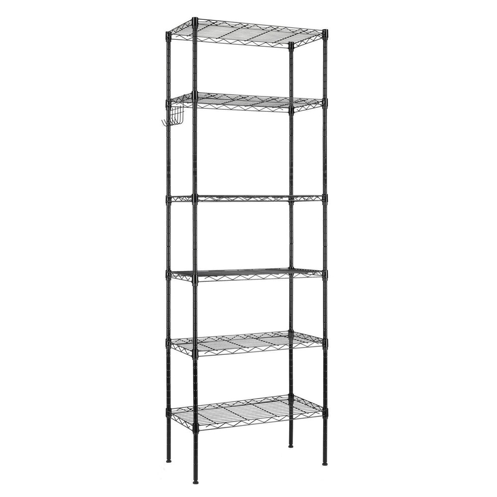 65" Adjustable Rolling Storage Rack 6-Tier Wire Shelving Unit with Hanging Hooks