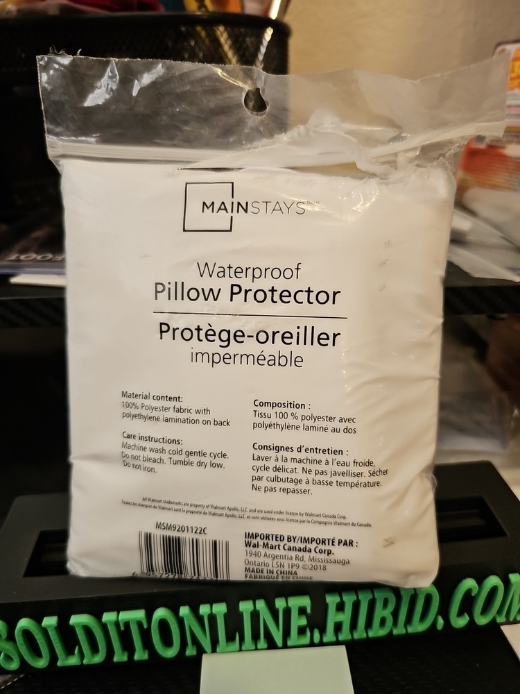 Mainstays Waterproof Pillow Protector 28in x 20in white open package