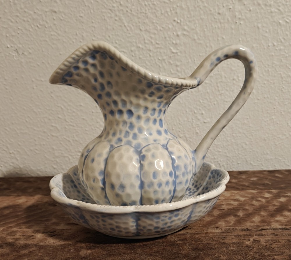 Vintage ceramic Blue And White Pitcher And Basin